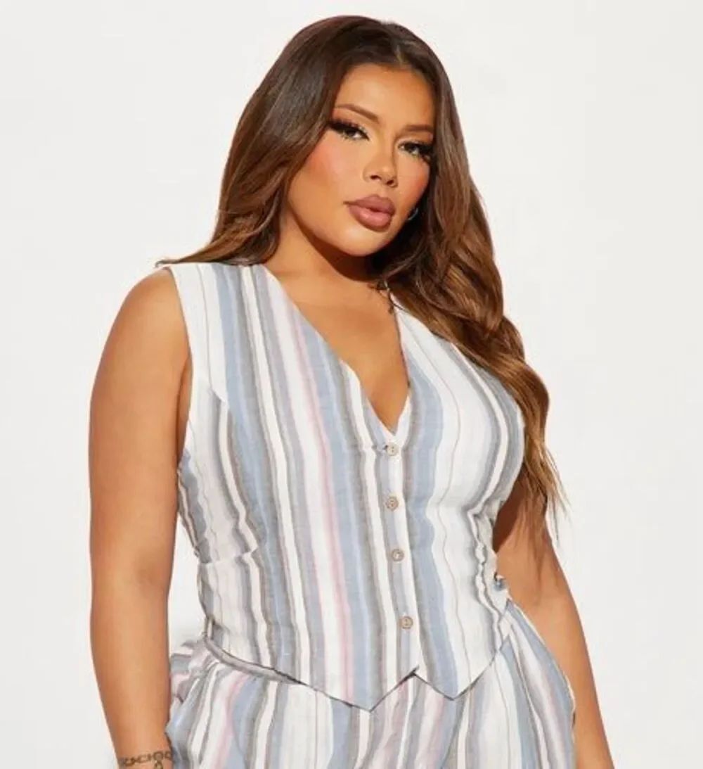 Fashion Nova Striped Cotton Button-Up Vest Top Size 1X